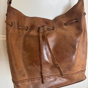 Born Genuine Leather Drawstring Crossbody Bag in Warm Brown 100% Cotton Lining